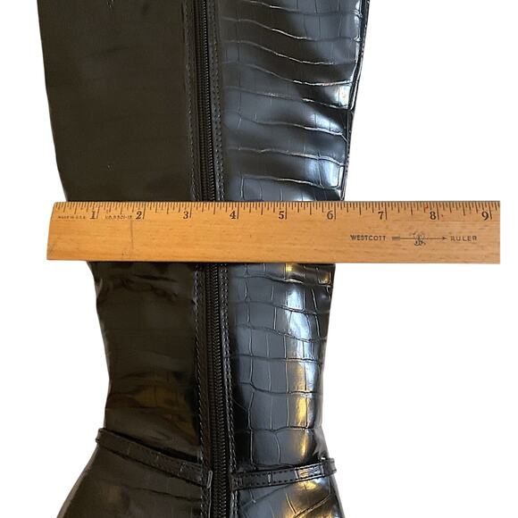 Karen Scott Boots Women Black SZ 7.5M Hanna Croc Wide-Calf Knee High Silver - Picture 11 of 15